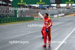 Race winner Antonio Fuoco (ITA) #50 Ferrari AF Corse, celebrates at the end of the race. 16.06.2024. FIA World Endurance Championship, Round 4, Le Mans 24 Hours, Race, Le Mans, France, Sunday.