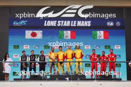 The podium (L to R): Kamui Kobayashi (JPN), Mike Conway (GBR) and Nyck de Vries (NLD) #07 Toyota Gazoo Racing, second; Yifei Ye (CHN), Robert Shwartzman (ISR), and Robert Kubica (POL) #83 AF Corse Ferrari, race winners; Miguel Molina (ESP), Antonio Fuoco (ITA), and Nicklas Nielsen (DEN) #50 Ferrari AF Corse, third. 01.09.2024. FIA World Endurance Championship, Rd 6, Lone Star COTA, Circuit of the Americas, Austin, Texas, USA.