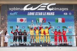 The podium (L to R): Kamui Kobayashi (JPN), Mike Conway (GBR) and Nyck de Vries (NLD) #07 Toyota Gazoo Racing, second; Yifei Ye (CHN), Robert Shwartzman (ISR), and Robert Kubica (POL) #83 AF Corse Ferrari, race winners; Miguel Molina (ESP), Antonio Fuoco (ITA), and Nicklas Nielsen (DEN) #50 Ferrari AF Corse, third. 01.09.2024. FIA World Endurance Championship, Rd 6, Lone Star COTA, Circuit of the Americas, Austin, Texas, USA.