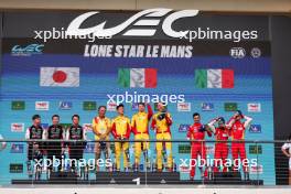 The podium (L to R): Kamui Kobayashi (JPN), Mike Conway (GBR) and Nyck de Vries (NLD) #07 Toyota Gazoo Racing, second; Yifei Ye (CHN), Robert Shwartzman (ISR), and Robert Kubica (POL) #83 AF Corse Ferrari, race winners; Miguel Molina (ESP), Antonio Fuoco (ITA), and Nicklas Nielsen (DEN) #50 Ferrari AF Corse, third. 01.09.2024. FIA World Endurance Championship, Rd 6, Lone Star COTA, Circuit of the Americas, Austin, Texas, USA.