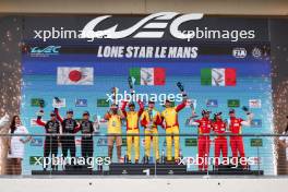 The podium (L to R): Kamui Kobayashi (JPN), Mike Conway (GBR) and Nyck de Vries (NLD) #07 Toyota Gazoo Racing, second; Yifei Ye (CHN), Robert Shwartzman (ISR), and Robert Kubica (POL) #83 AF Corse Ferrari, race winners; Miguel Molina (ESP), Antonio Fuoco (ITA), and Nicklas Nielsen (DEN) #50 Ferrari AF Corse, third. 01.09.2024. FIA World Endurance Championship, Rd 6, Lone Star COTA, Circuit of the Americas, Austin, Texas, USA.