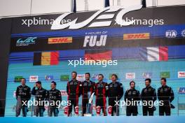 The podium (L to R): Dries Vanthoor (BEL) / Raffaele Marciello (ITA) / Marco Wittmann (GER) #15 BMW M Team WRT, second; Kevin Estre (FRA) / Andre Lotterer (GER) / Laurens Vanthoor (BEL) #06 Porsche Penske Motorsport, race winners; Nicolas Lapierre (FRA) / Mick Schumacher (GER) / Mathieu Vaxiviere (FRA) #36 Alpine Endurance Team, third. 15.09.2024. FIA World Endurance Championship, Round 7, Six Hours of Fuji, Fuji, Japan, Sunday.