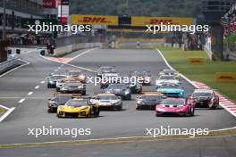 Tom Van Rompuy (BEL) / Rui Andrade (POR) / Charlie Eastwood (IRE) #81 TF Sport Corvette Z06 LMGT3.R and Sarah Bovy (BEL) / Rahel Frey (SUI) / Michelle Gatting (DEN) #85 Iron Dames Lamborghini Huracan LMGT3 Evo2 at the start of the race. 15.09.2024. FIA World Endurance Championship, Round 7, Six Hours of Fuji, Fuji, Japan, Sunday.