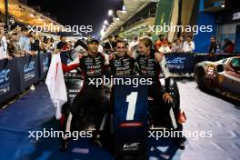 Race winners Ryo Hirakawa (JPN) /Sebastien Buemi (SUI) / Brendon Hartley (NZL) #08 Toyota Gazoo Racing, Toyota GR010, Hybrid, celebrate in parc ferme. 02.11.2024. FIA World Endurance Championship, Round 8, Eight Hours of Bahrain, Sakhir, Bahrain, Saturday.