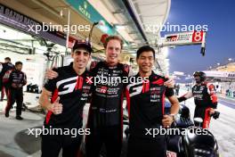 (L to R): Sebastien Buemi (SUI) / Brendon Hartley (NZL) / Ryo Hirakawa (JPN) #08 Toyota Gazoo Racing, Toyota GR010, Hybrid, celebrate pole position. 01.11.2024. FIA World Endurance Championship, Round 8, Eight Hours of Bahrain, Sakhir, Bahrain, Friday.