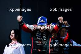 Race winner Sebastien Buemi (SUI)#08 Toyota Gazoo Racing, celebrates on the podium. 02.11.2024. FIA World Endurance Championship, Round 8, Eight Hours of Bahrain, Sakhir, Bahrain, Saturday.