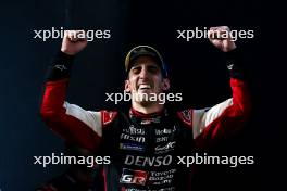 Race winner Sebastien Buemi (SUI)#08 Toyota Gazoo Racing, celebrates on the podium. 02.11.2024. FIA World Endurance Championship, Round 8, Eight Hours of Bahrain, Sakhir, Bahrain, Saturday.