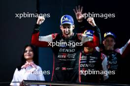 Race winner Sebastien Buemi (SUI)#08 Toyota Gazoo Racing, celebrates on the podium. 02.11.2024. FIA World Endurance Championship, Round 8, Eight Hours of Bahrain, Sakhir, Bahrain, Saturday.