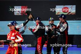 Race winners Sebastien Buemi (SUI) / Brendon Hartley (NZL) / Ryo Hirakawa (JPN) #08 Toyota Gazoo Racing, celebrate on the podium. 02.11.2024. FIA World Endurance Championship, Round 8, Eight Hours of Bahrain, Sakhir, Bahrain, Saturday.