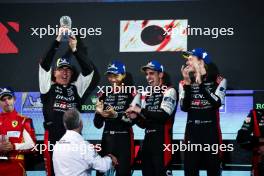 Race winners Sebastien Buemi (SUI) / Brendon Hartley (NZL) / Ryo Hirakawa (JPN) #08 Toyota Gazoo Racing, celebrate on the podium. 02.11.2024. FIA World Endurance Championship, Round 8, Eight Hours of Bahrain, Sakhir, Bahrain, Saturday.